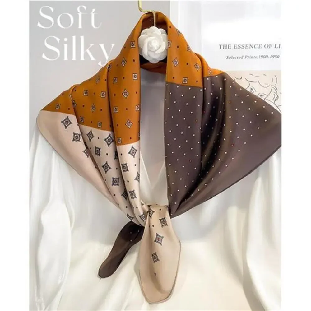 Hair Bandanas Scarf Lightweight Fashion Neck Silk Satin Head Brown and Orange